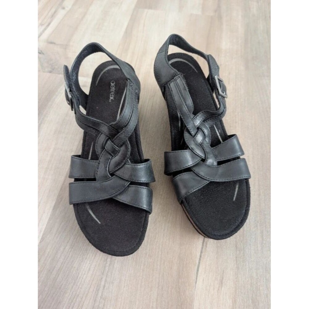 Aetrex Charli Braided Leather Wedge Sandals, Size 38 (S1)